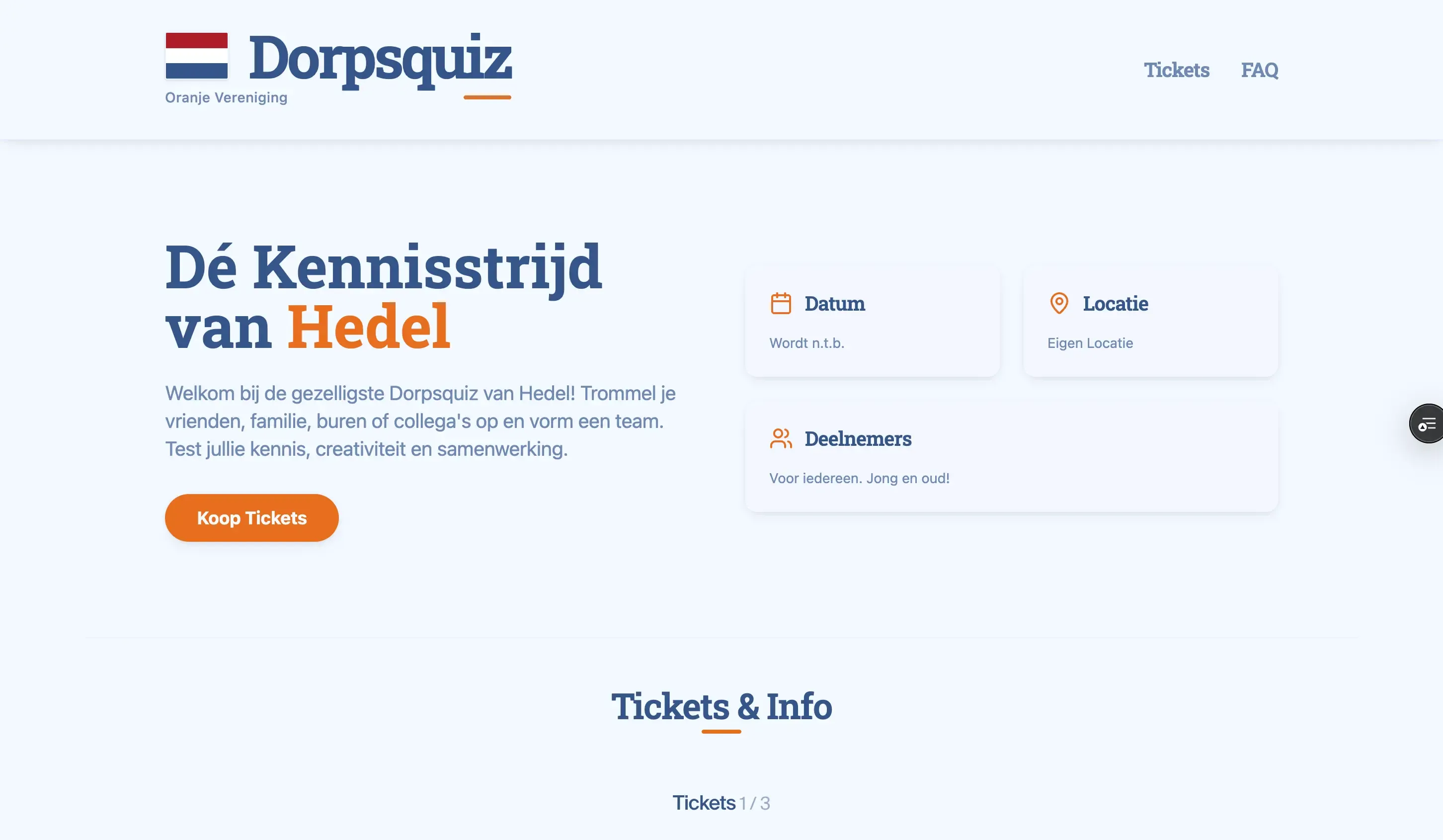 screenshot of webpage of dorpsquiz-edel.nl